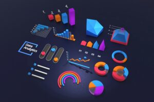 Brightly colored abstract charts of various types