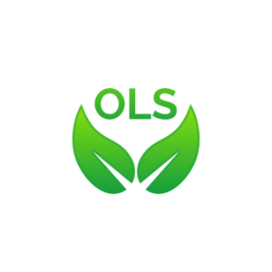 OLS logo with the letters OLS and two green leaves