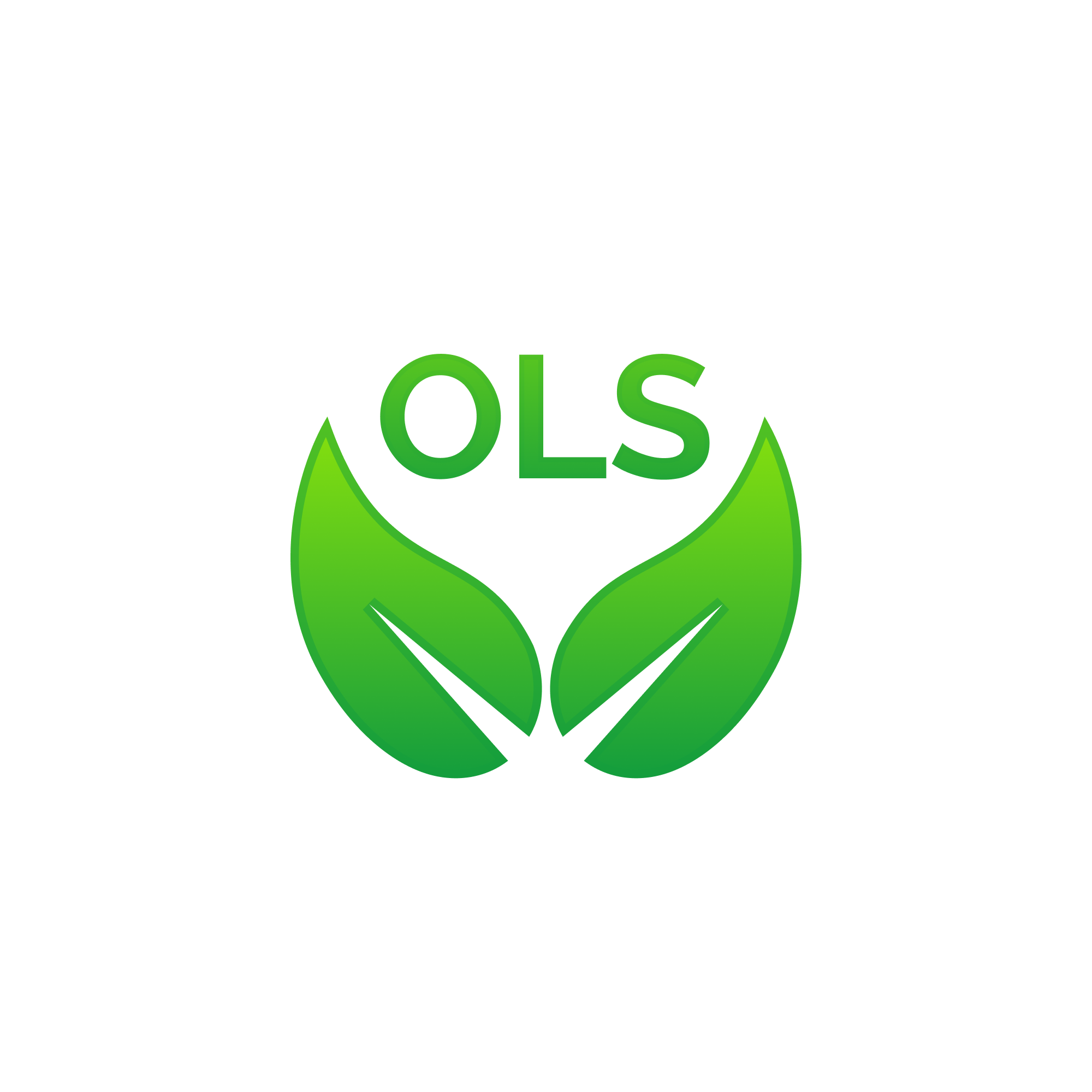 OLS logo with the letters OLS and two green leaves